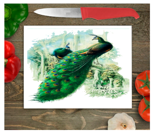 Peacock Glass Chopping Board, Peacock Glass Chopping Board - Click Image to Close